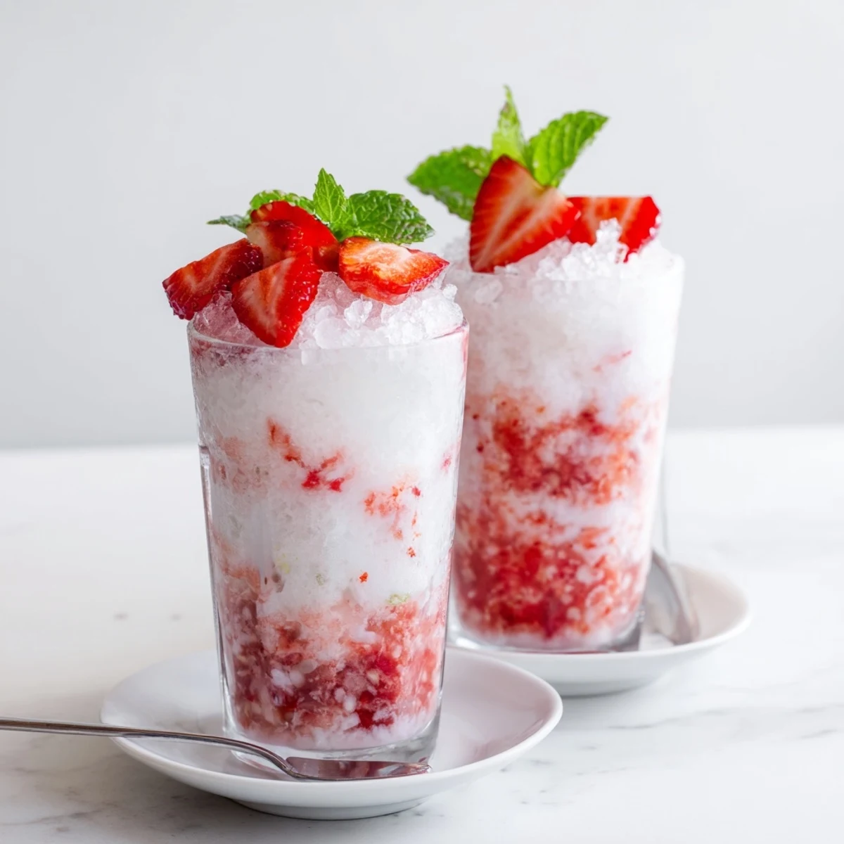 Chilled Strawberry Coconut Cooler Recipe with frothy texture, garnished with mint