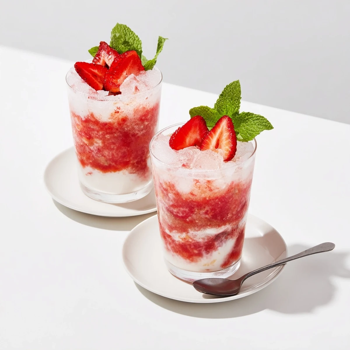 Refreshing Strawberry Coconut Cooler Recipe poured into cold glasses with strawberry slices