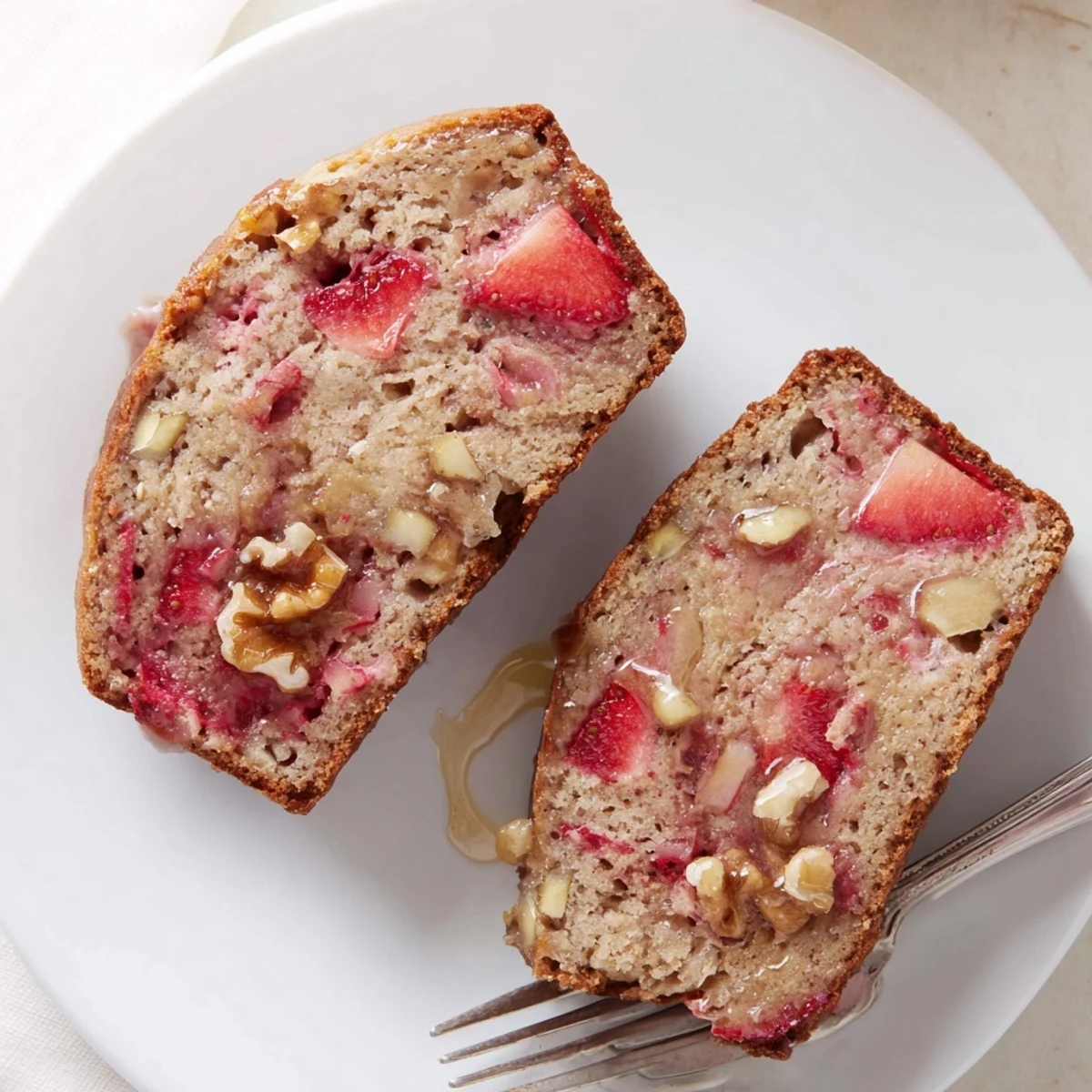 Strawberry Banana Bread Recipe showing golden loaf with juicy strawberry flecks, steaming