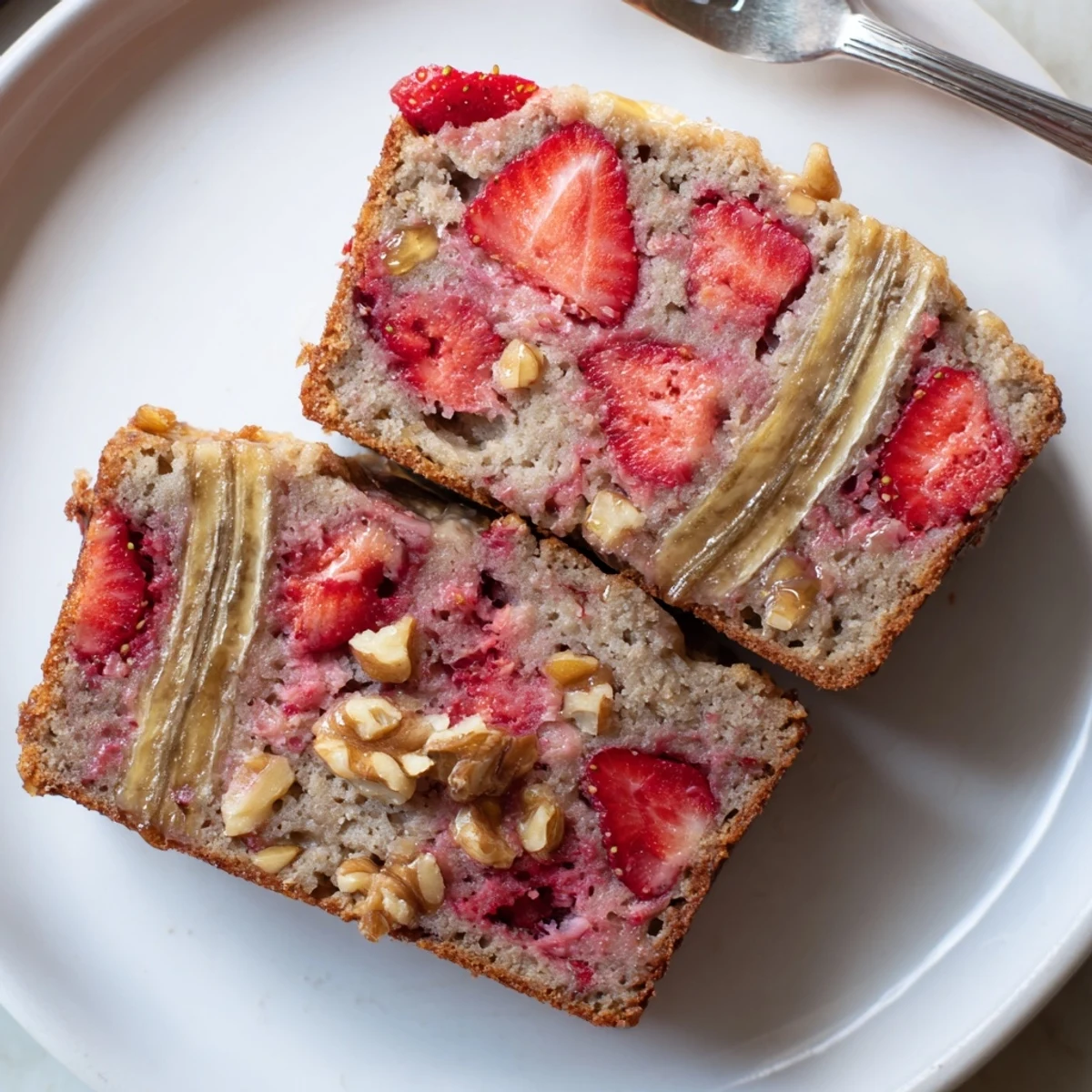 Homestyle Strawberry Banana Bread Recipe cooling on wire rack, soft, fragrant slices