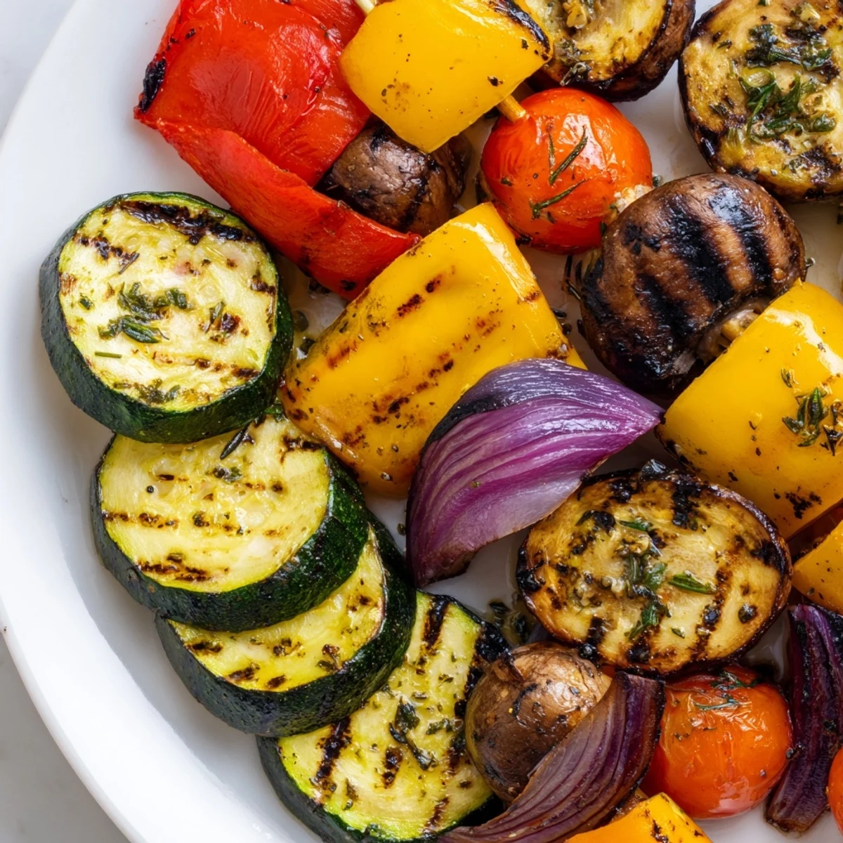 Fresh summer vegetables coated in zesty marinade then grilled to smoky perfection for this BBQ vegetables recipe