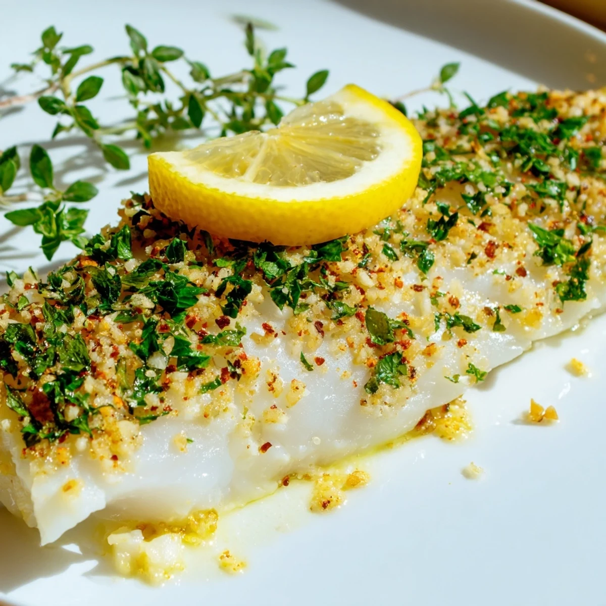 Tender flaky baked cod seasoned with garlic herbs and paprika after 20 minutes in the oven