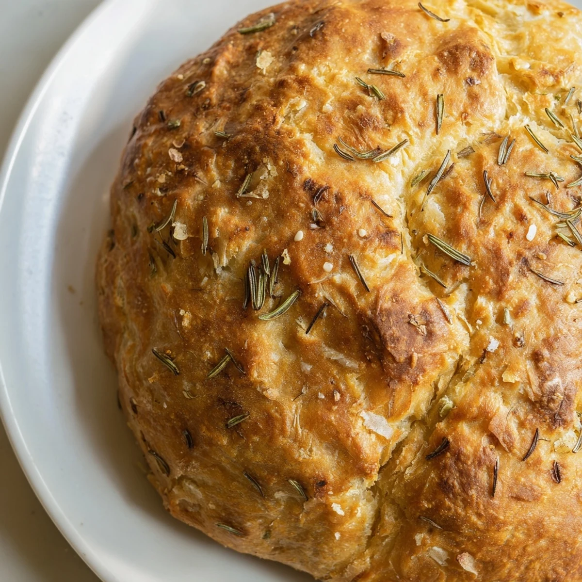 Homemade garlic rosemary bread slice on a wooden board with flaky sea salt topping