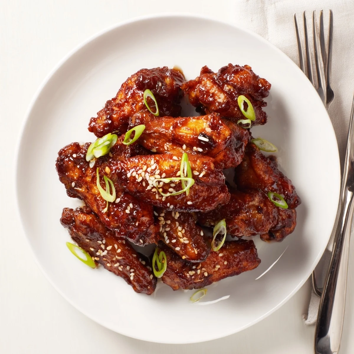 Oven-roasted Sticky Teriyaki Baked Wings with sesame seeds, steaming over rice.