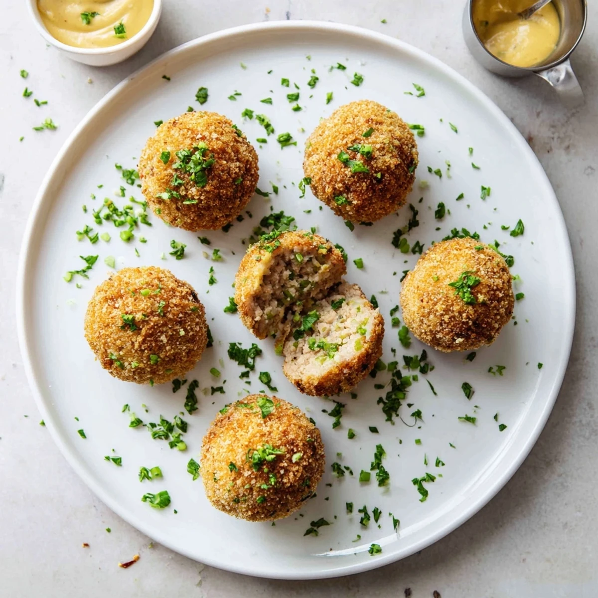 Hot Cajun Boudin Balls served on a paper towel, remoulade nearby