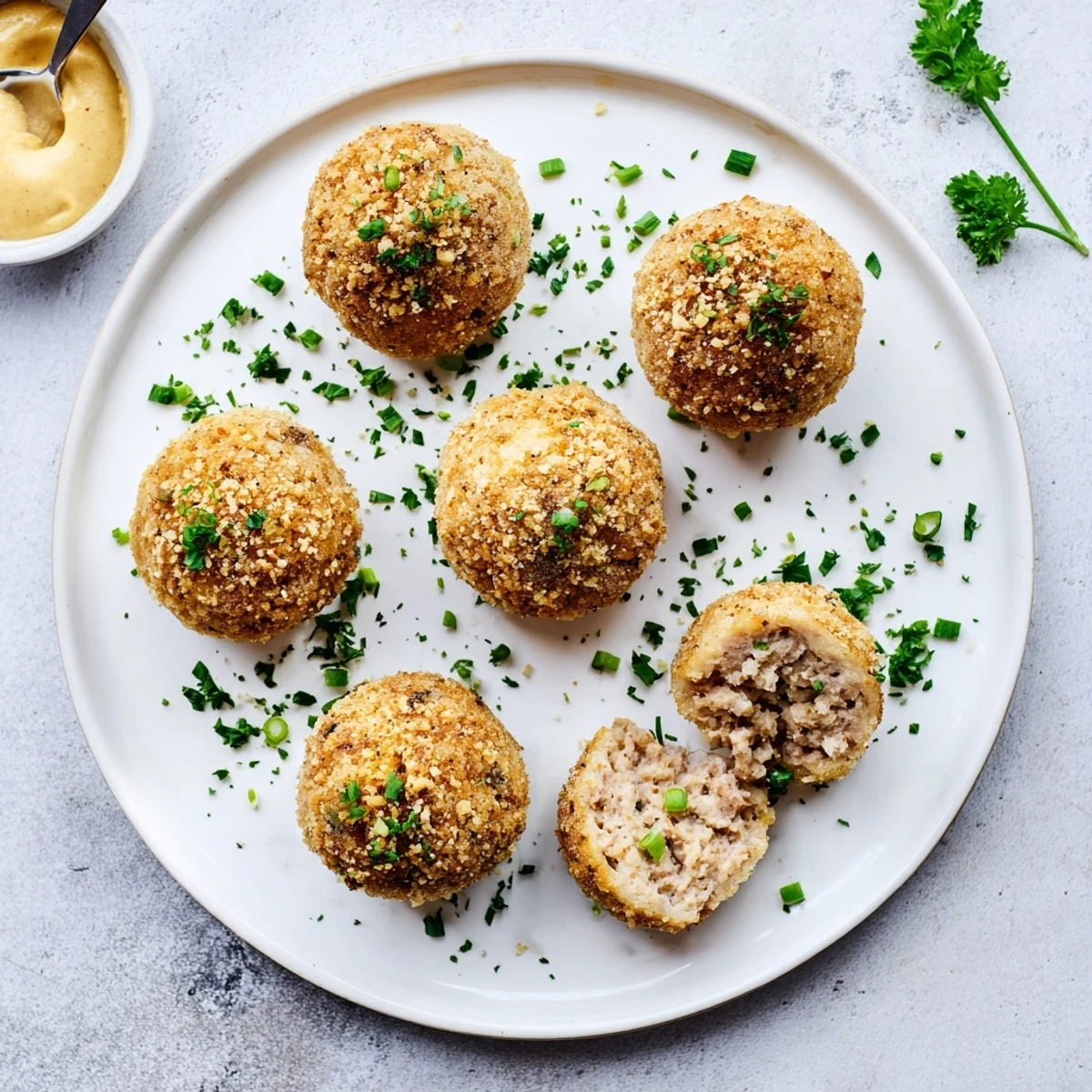 Savory Cajun Boudin Balls, crunchy panko crust and fragrant garlic aroma