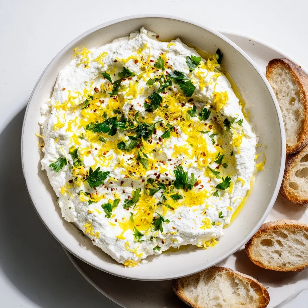 Luxuriously smooth whipped ricotta appetizer drizzled with honey and garnished with chopped basil