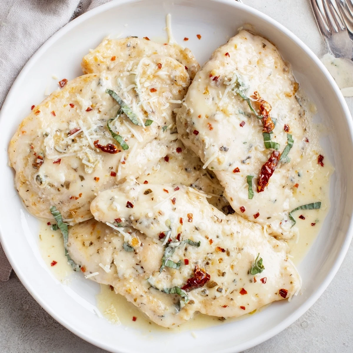 Slow-cooked Dump And Go Crockpot Marry Me Chicken, tender breasts smothered in sauce.