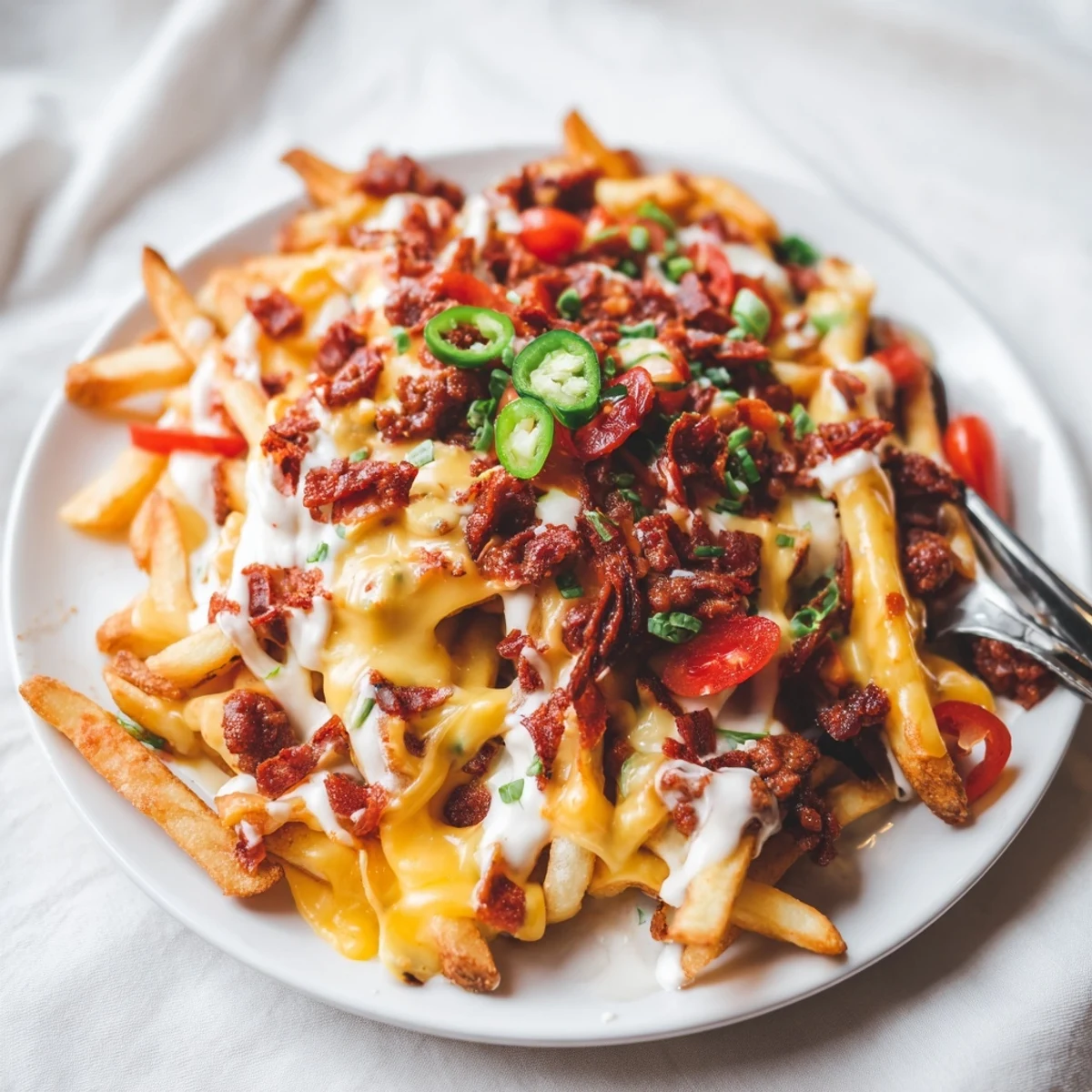 Crisp crunchy fries smothered in Chorizo Queso Dip Fries, topped with cilantro.