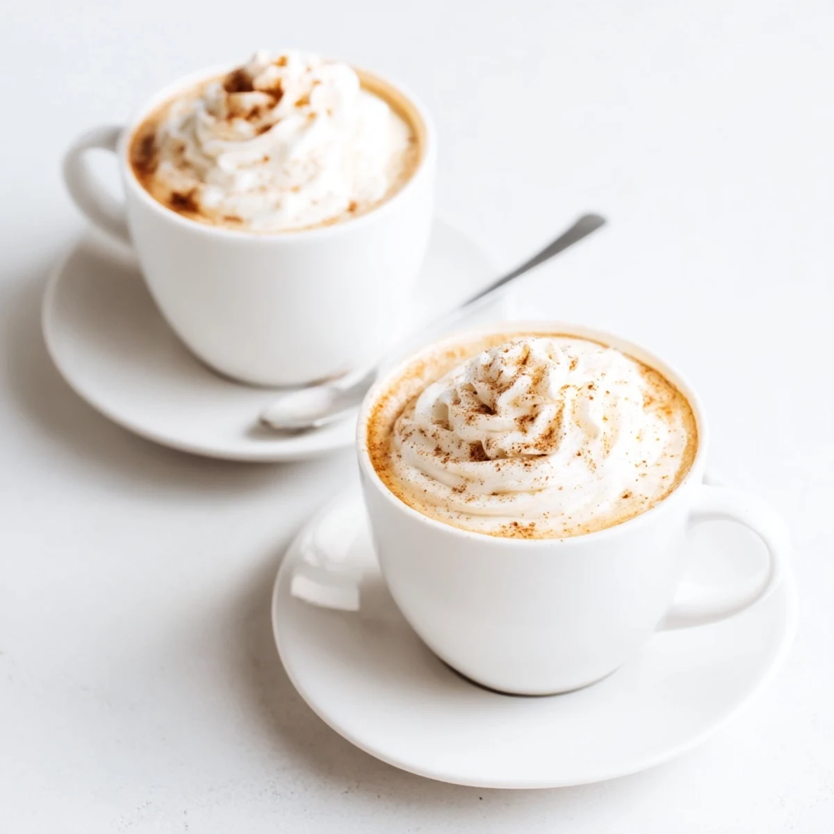 Cozy Winter Lattes steaming in ceramic mugs, cinnamon-scented foam and maple drizzle