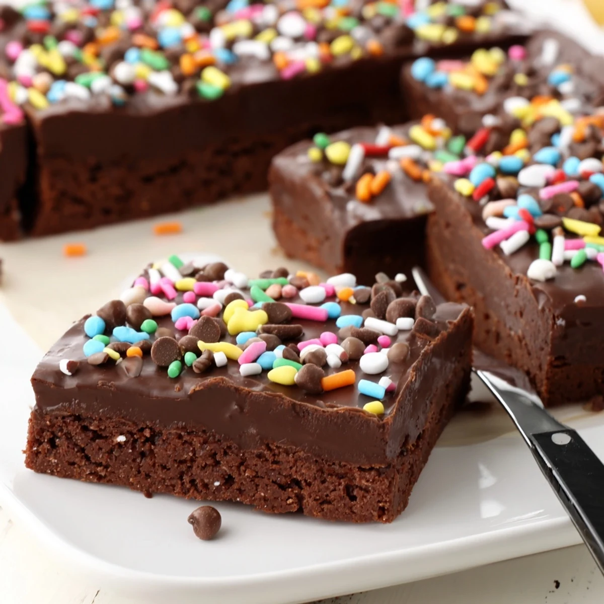 Sliced Gourmet Cosmic Brownies Bars served on plate, silky ganache sheen