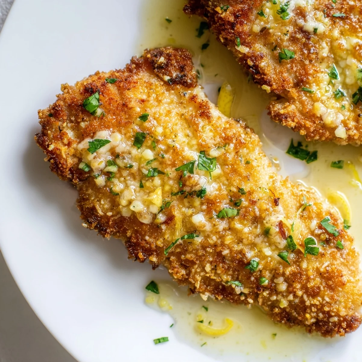 Zesty Lemon Chicken Romano served steaming hot with fresh parsley garnish and buttery pan sauce