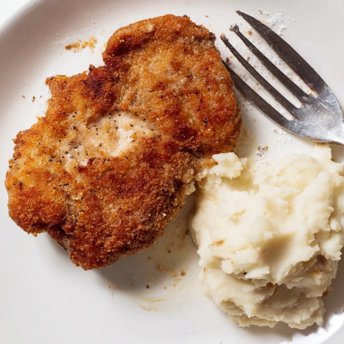 Crispy golden Fried Chicken Breast on plate, steaming, ready with coleslaw  