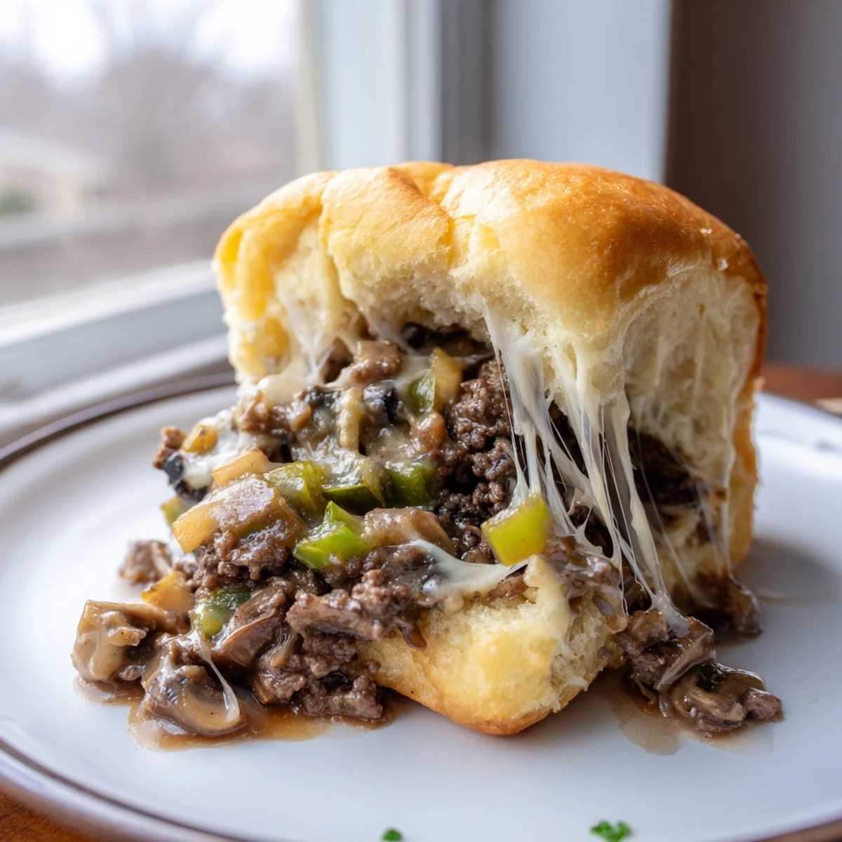 Gordon Ramsay's cheesy Philly Sloppy Joes with melted provolone on a golden toasted brioche bun