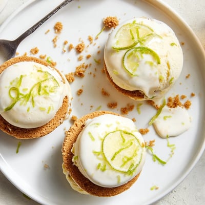 Bright, tangy Key Lime Pie Ice Cream Sandwiches served on parchment, ready to eat  
